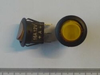 Vypínač kolískový okrúhly žltý podsvietený 12V, 16A